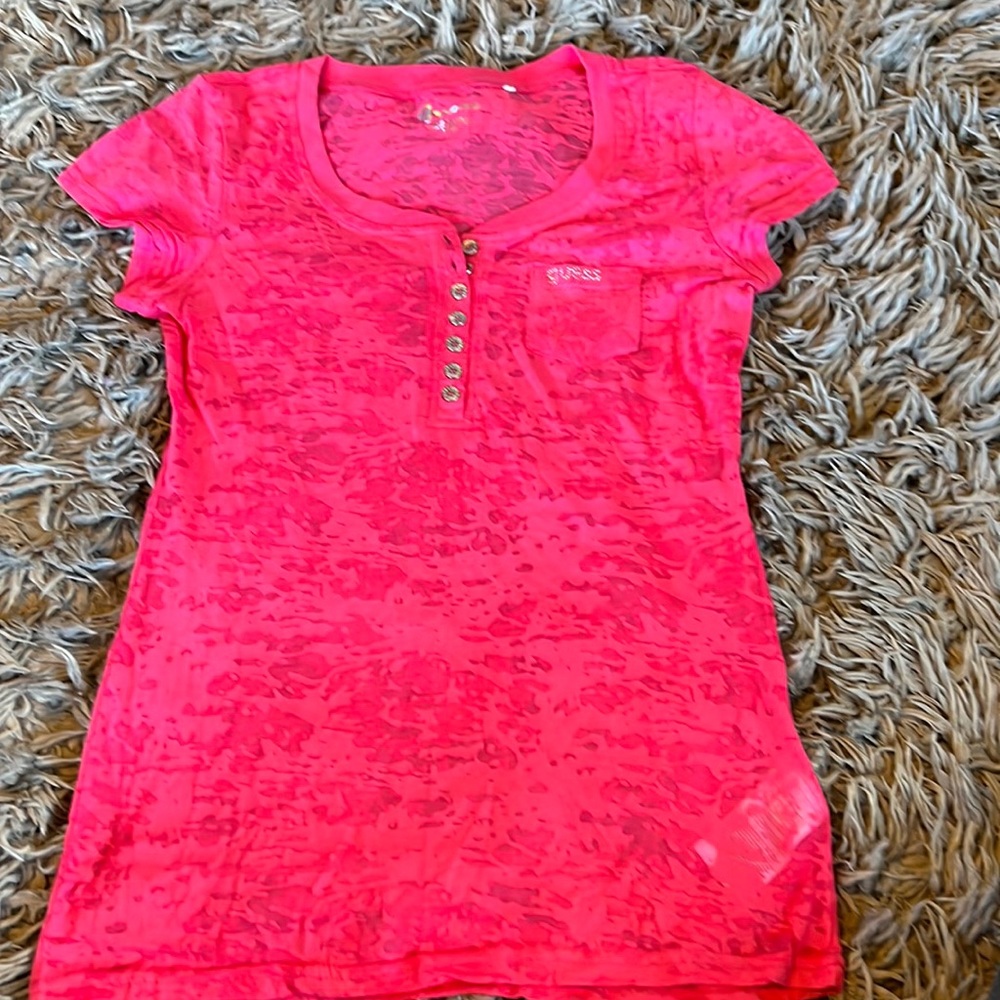 Neon Pink guess bling t-shirt for women. Size medium